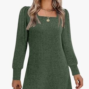 Chic Long Sleeve Green Knit Dress